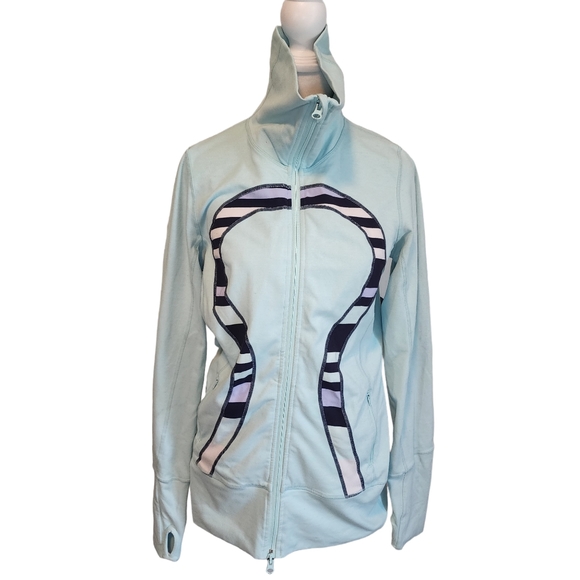 Lululemon In Stride Jacket Heathered Aquamarine / Discover Stripe  Deep Indigo - Picture 7 of 13